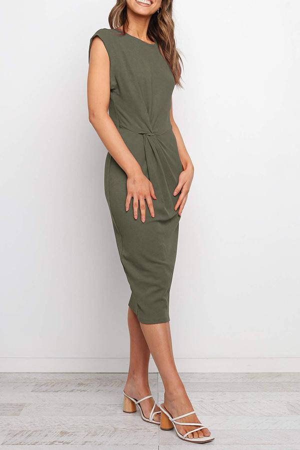 Twist Fitted Slim Casual Midi Vest Dress