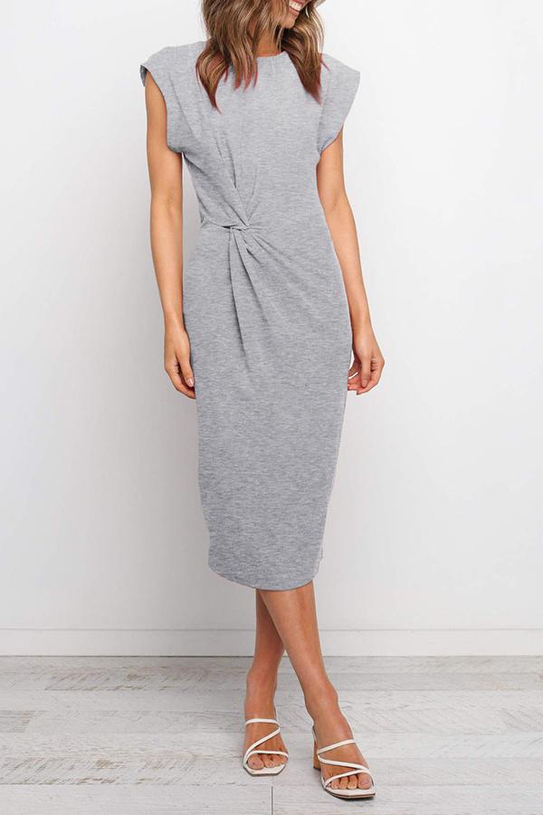 Twist Fitted Slim Casual Midi Vest Dress