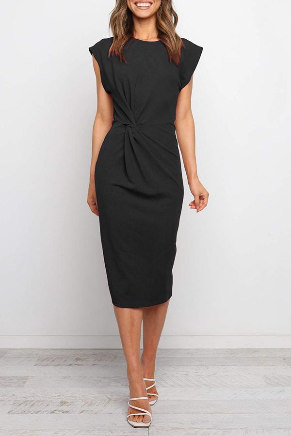 Twist Fitted Slim Casual Midi Vest Dress