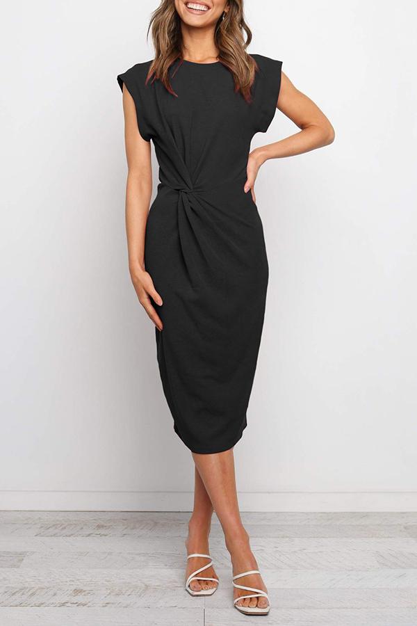 Twist Fitted Slim Casual Midi Vest Dress