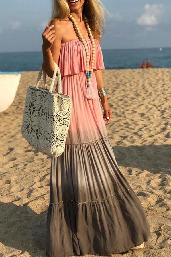 Pretty Wrapped Chest Open Back Tie-dye Maxi Dress