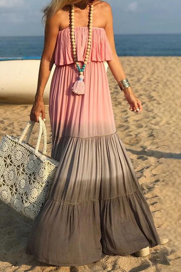 Pretty Wrapped Chest Open Back Tie-dye Maxi Dress