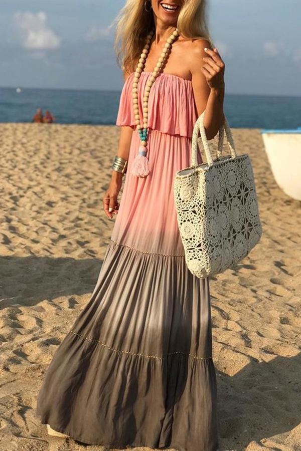 Pretty Wrapped Chest Open Back Tie-dye Maxi Dress