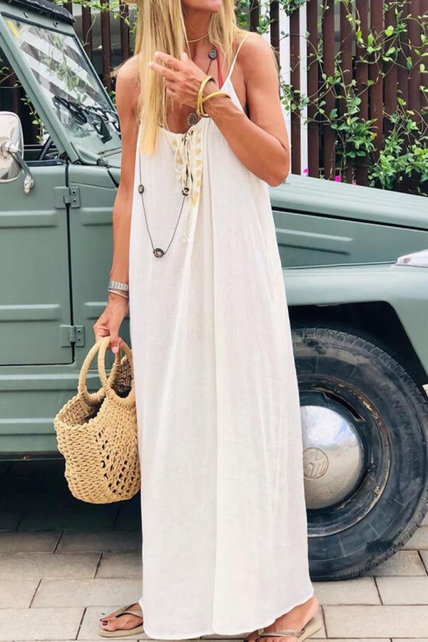 Elegant Pure Color Vacation Sling Dress