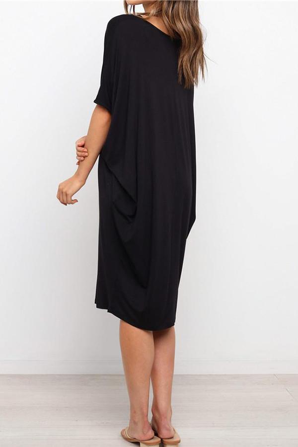 Bat Sleeves Solid Color Loose Dress