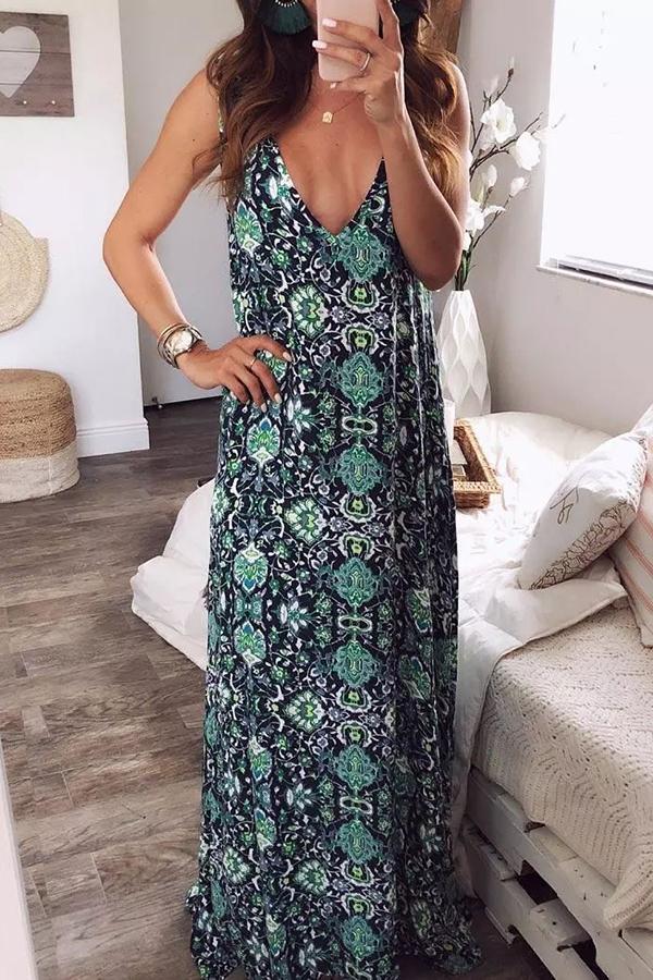 Floral V-Neck Sleeveless Maxi Dress