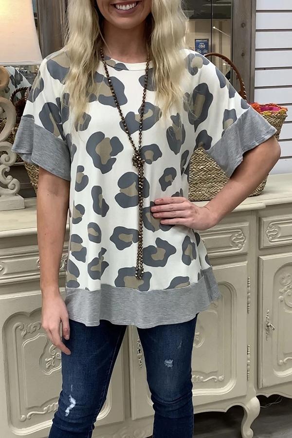 Smart Leopard Print Color Contrast Shirt