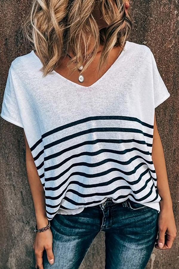 Stylish V-neck Striped Knitted Thin Shirt