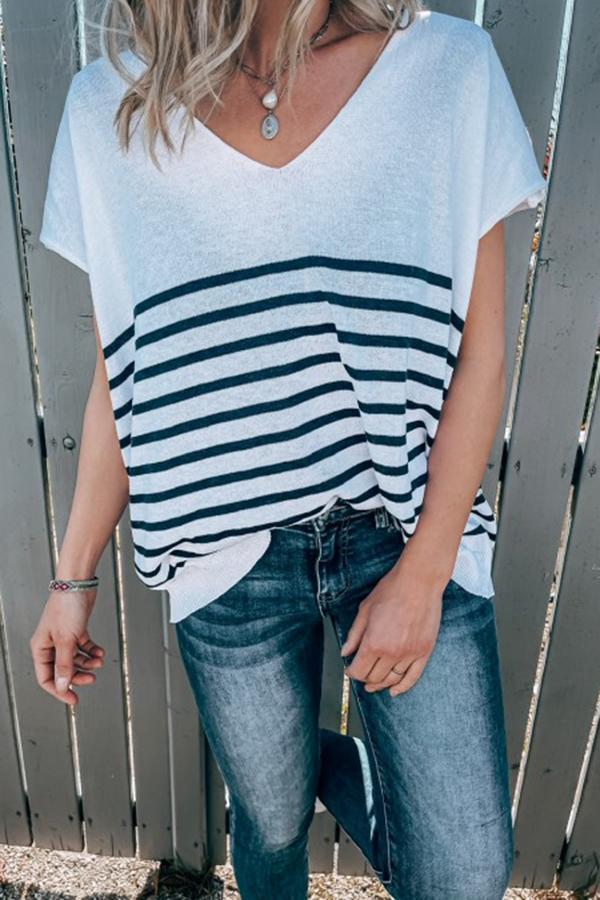 Stylish V-neck Striped Knitted Thin Shirt