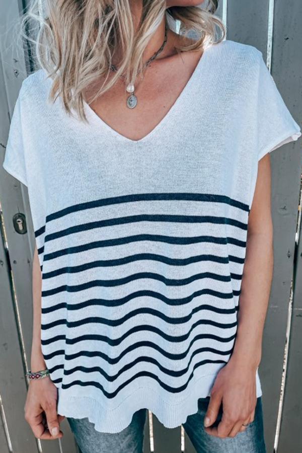 Stylish V-neck Striped Knitted Thin Shirt