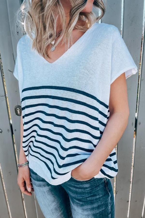 Stylish V-neck Striped Knitted Thin Shirt