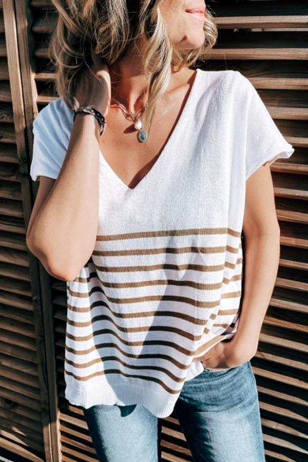 Stylish V-neck Striped Knitted Thin Shirt