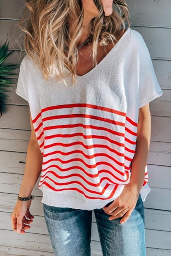 Stylish V-neck Striped Knitted Thin Shirt