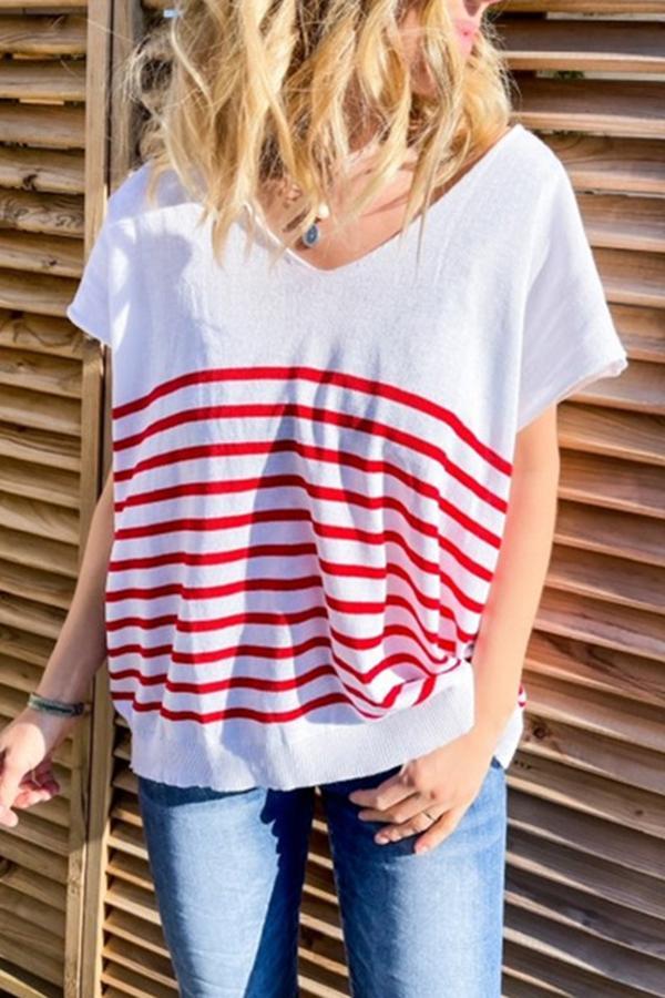 Stylish V-neck Striped Knitted Thin Shirt