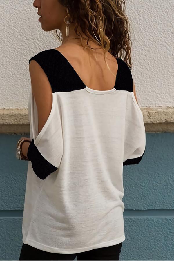 Casual Color Contrast V Neck Strapless Shirt