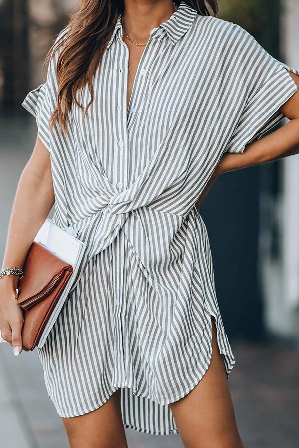 Basic Striped Tied Shirt Dress