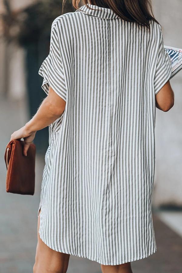 Basic Striped Tied Shirt Dress