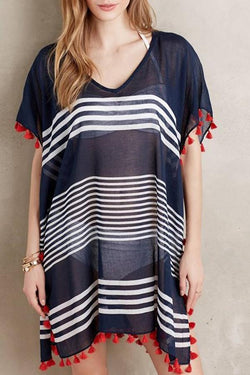 Casual Striped Tassel Cover-up