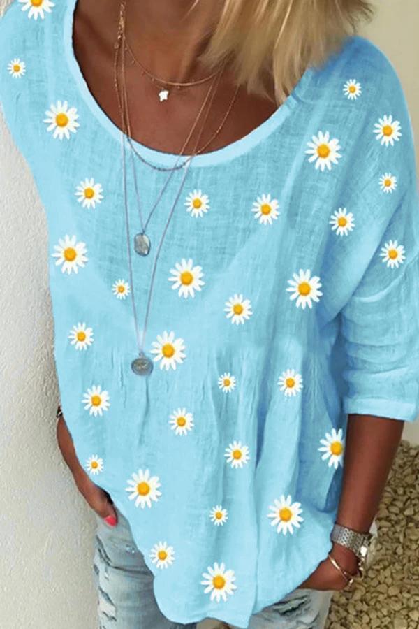 Daisy Printed Bracelet Sleeve T-shirt