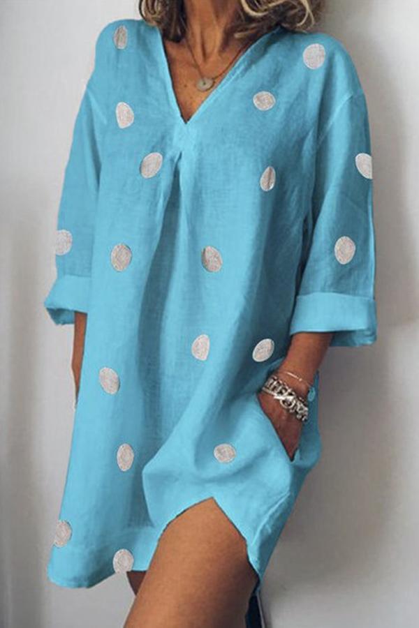 Casual V-neck Printed Loose Dress