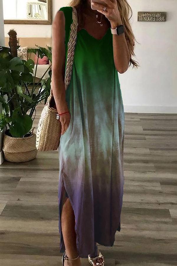 Gradient Tie-dye Sleeveless Long Dress