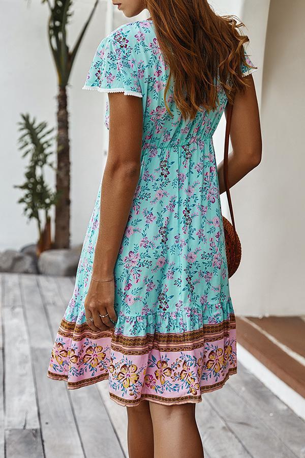 Bohemian V-neck Knotted Floral Dress