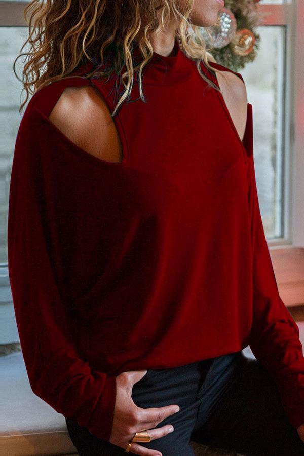 Stylish Solid Color Cutout Blouse