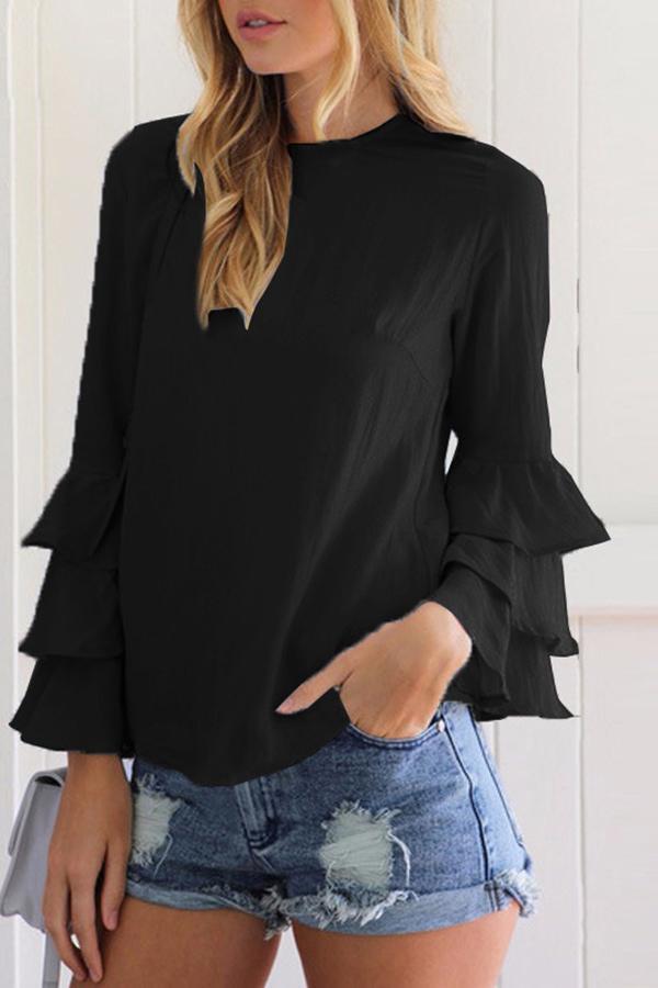 Trendy Stack Sleeve Chiffon Blouse