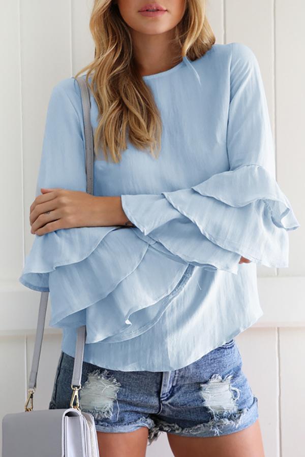 Trendy Stack Sleeve Chiffon Blouse