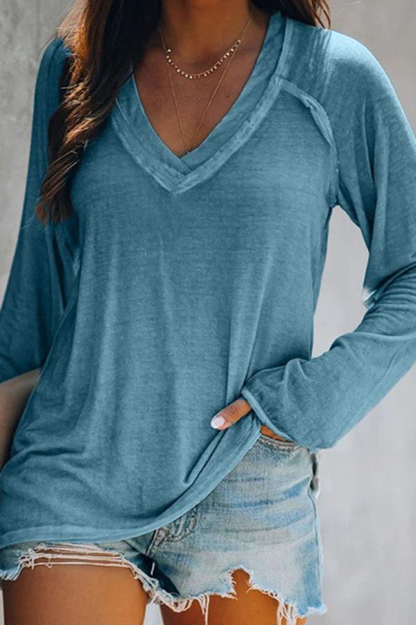 Casual Solid Color V Neck Blouse