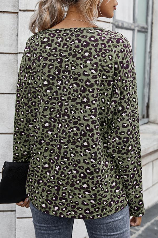 Leopard Print V Neck Casual Wear Blouse