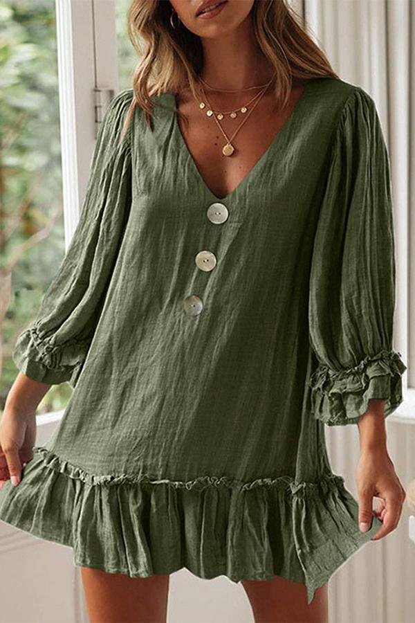 Sweet Ruffle Sleeve V Neck Lacy Dress