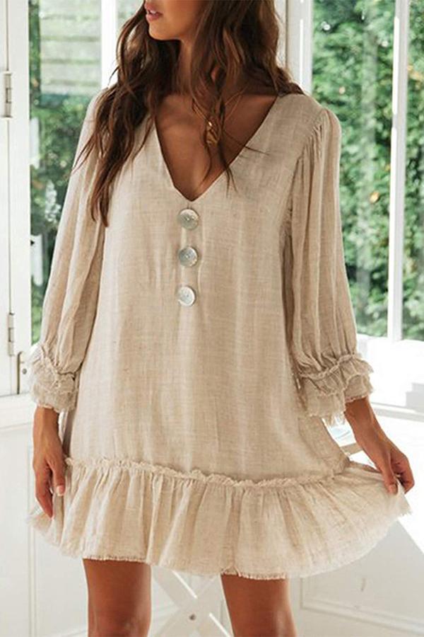 Sweet Ruffle Sleeve V Neck Lacy Dress