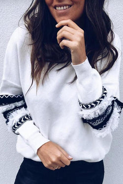 Patchwork Long Sleeve Round Collar Sweatshirt