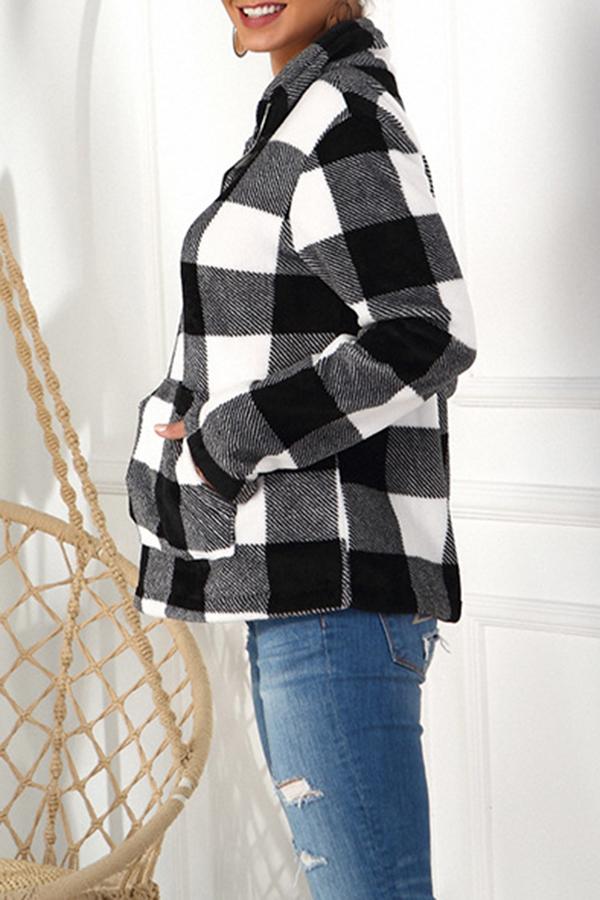 Plaid Long Sleeve Pocket Sweatshirt