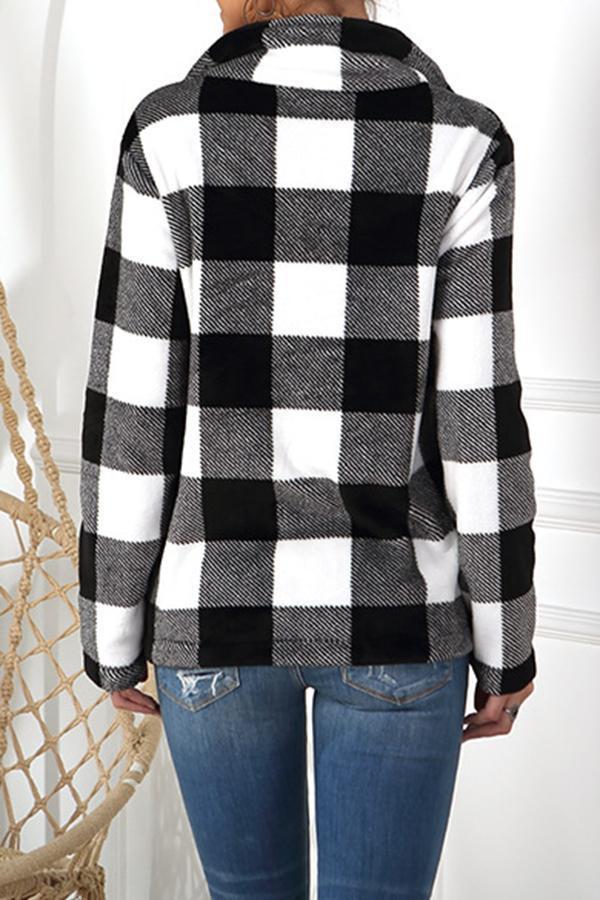 Plaid Long Sleeve Pocket Sweatshirt