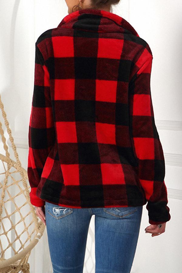 Plaid Long Sleeve Pocket Sweatshirt