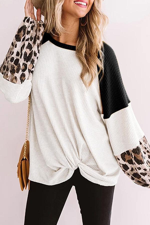 Leopard Patchwork Round Neck Shirt