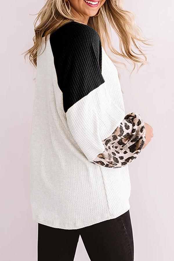 Leopard Patchwork Round Neck Shirt