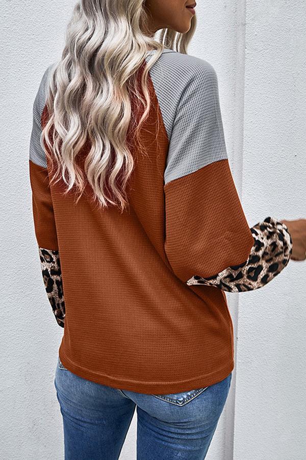 Leopard Patchwork Round Neck Shirt