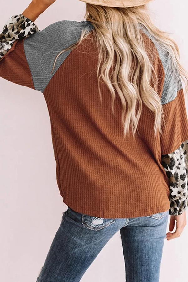 Leopard Patchwork Round Neck Shirt