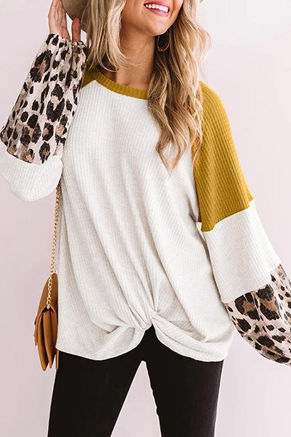 Leopard Patchwork Round Neck Shirt