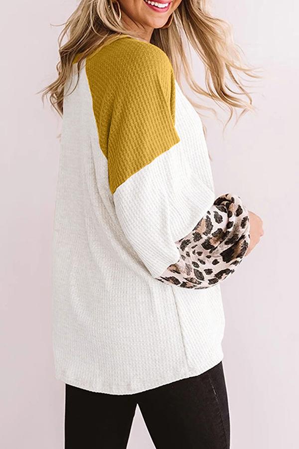 Leopard Patchwork Round Neck Shirt