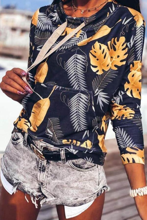 Long Sleeve Natural Print Hooded Top