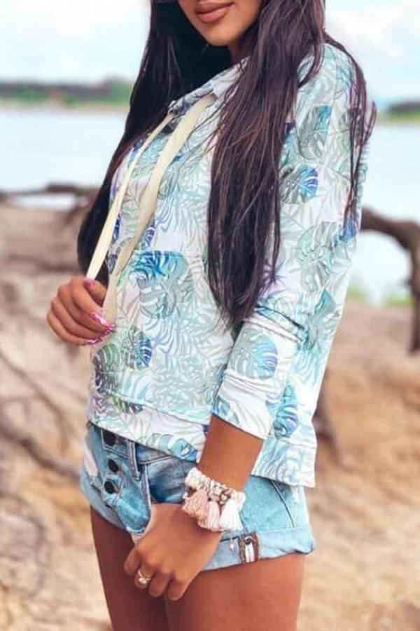 Long Sleeve Natural Print Hooded Top