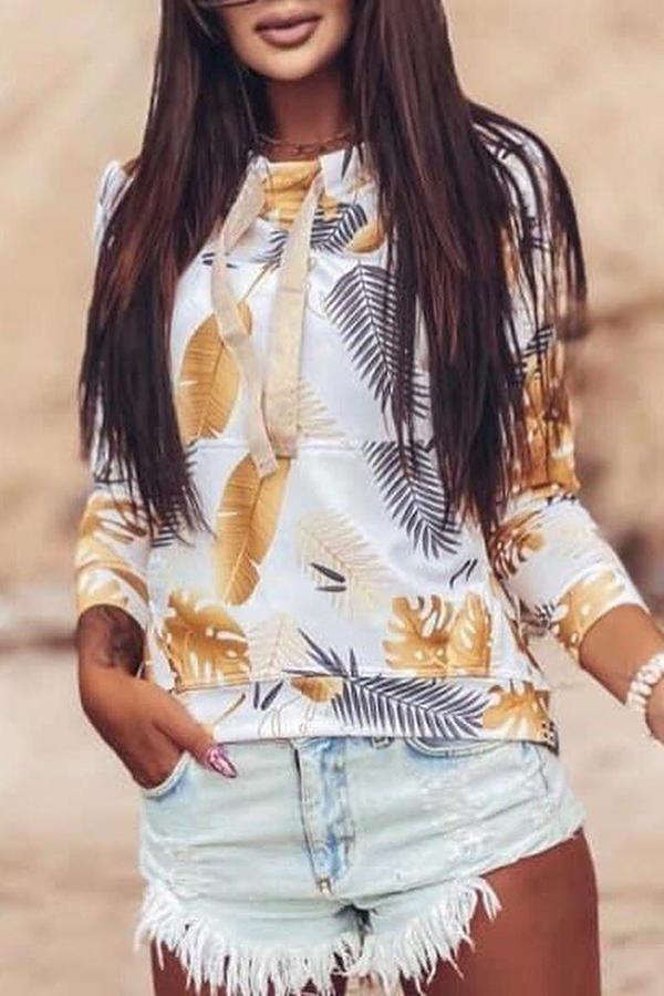 Long Sleeve Natural Print Hooded Top