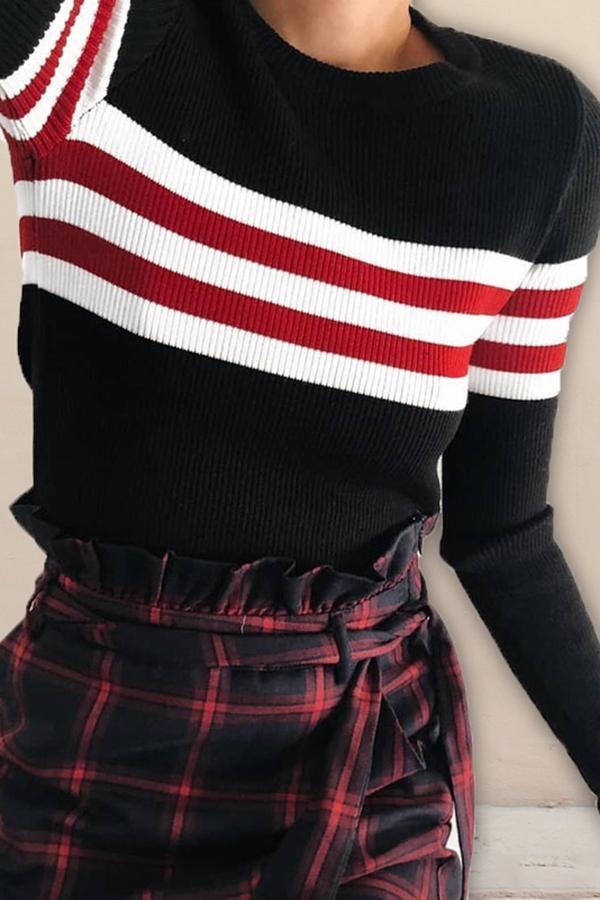 Striped Patchwork Round Neck Short Shirt