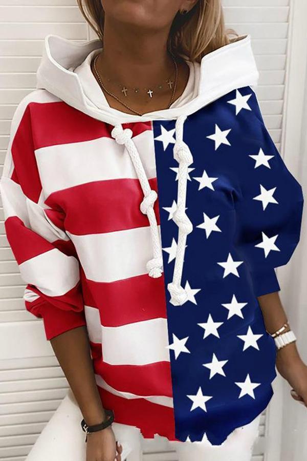 Long Sleeve Patchwork Hooded Sweatshirt