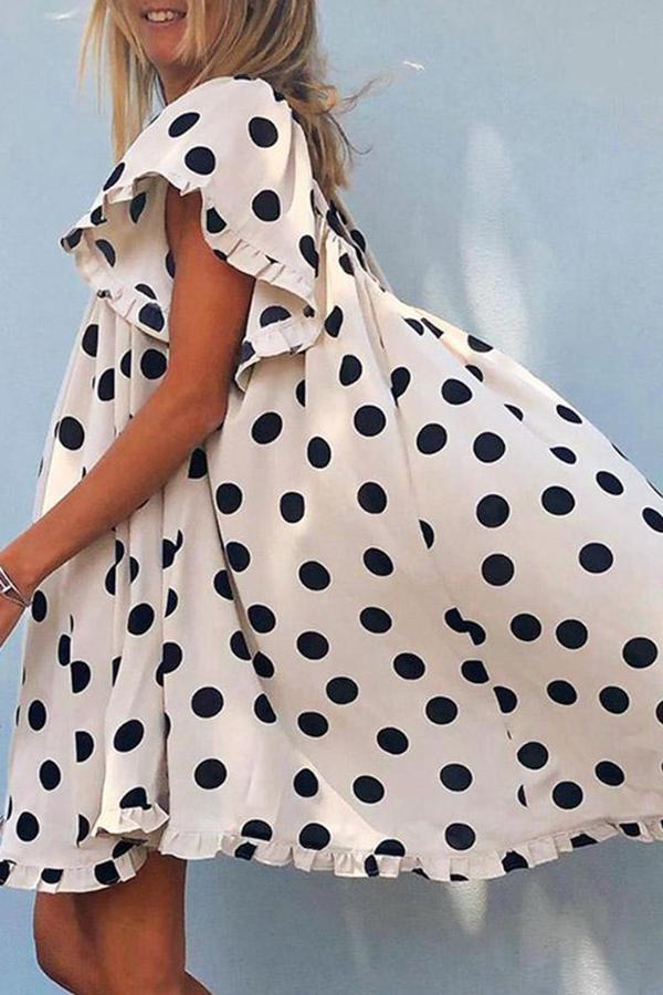 Ruffle Sleeve Polka Dot Backless Mini Dress