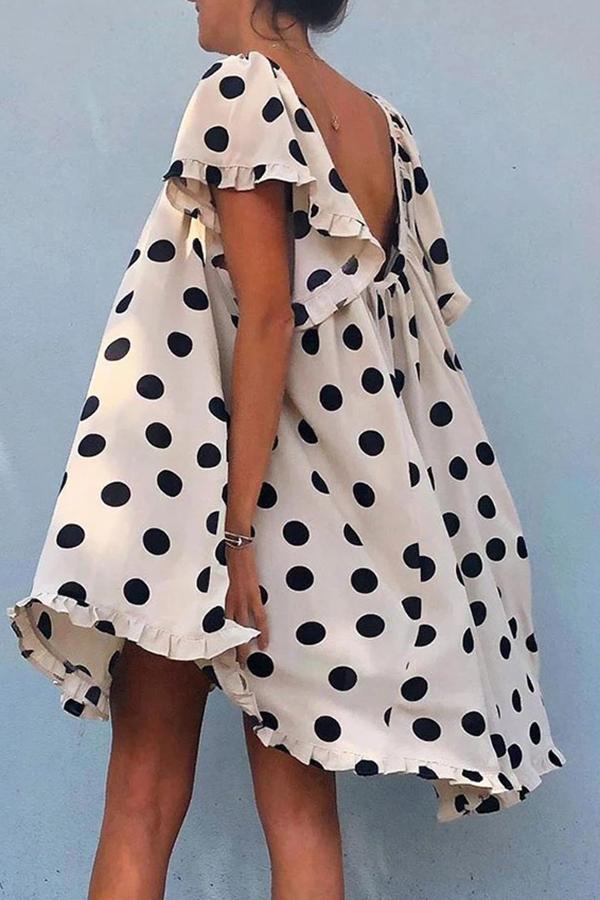 Ruffle Sleeve Polka Dot Backless Mini Dress